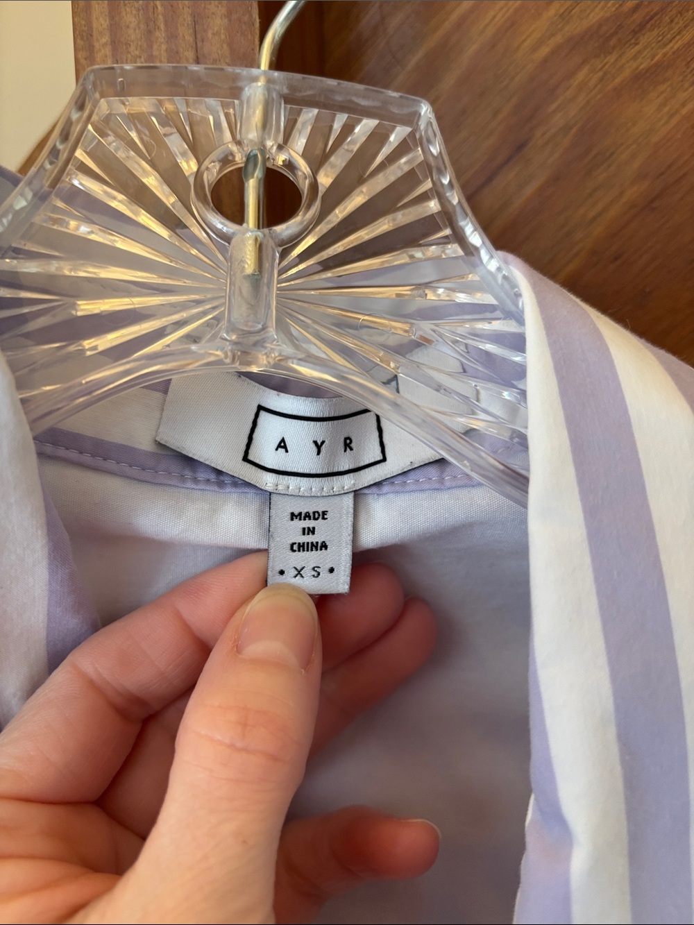 AYR. Lavender and White Vertical Stripe Button-Down Shirt - Picture 2 of 4